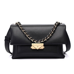 New Leather Hit Color Trendy Handbags Chain Lock Flap Envelope Small Square Bag Black