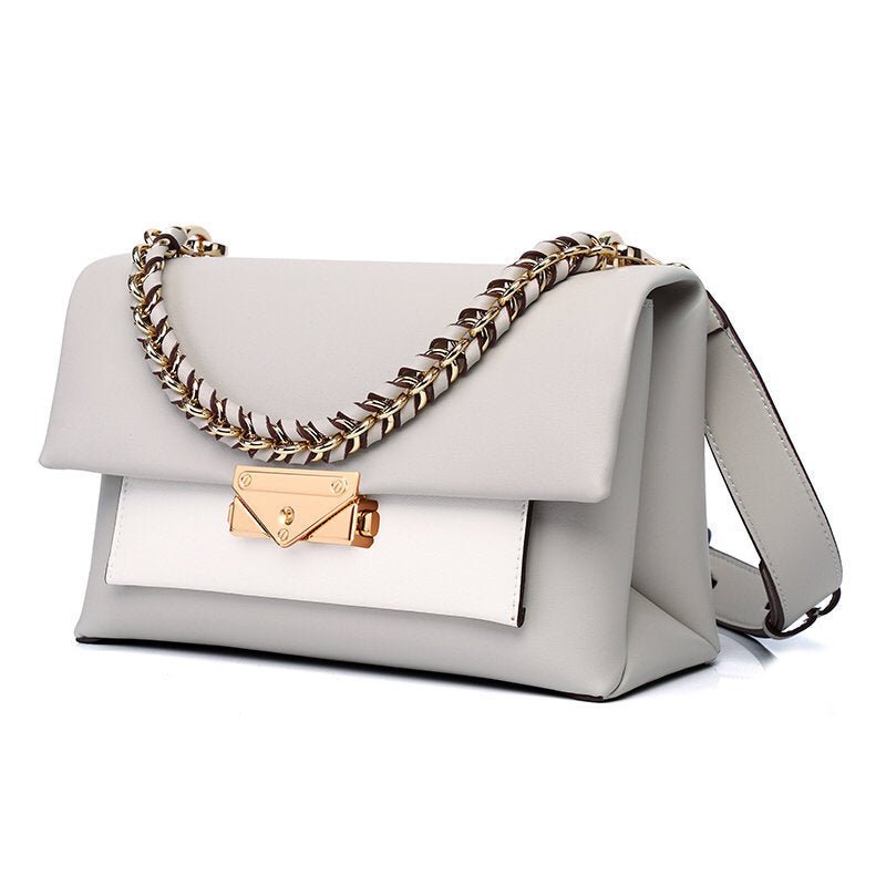 New Leather Hit Color Trendy Handbags Chain Lock Flap Envelope Small Square Bag Milk tea color