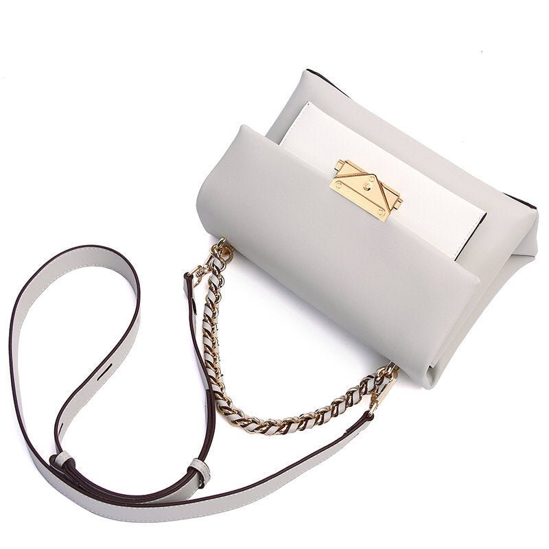 New Leather Hit Color Trendy Handbags Chain Lock Flap Envelope Small Square Bag White