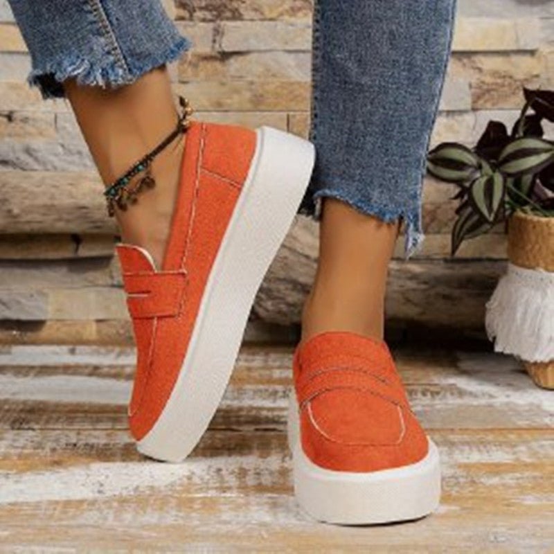 New Loafers Platform Round Toe Slip - on Casual Walking Shoes Orange