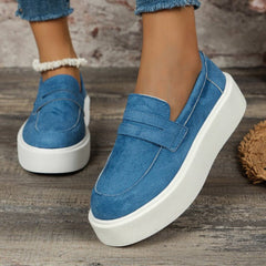 New Loafers Platform Round Toe Slip - on Casual Walking Shoes Blue