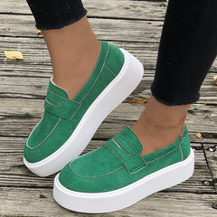 New Loafers Platform Round Toe Slip - on Casual Walking Shoes Green