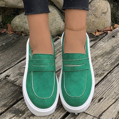 New Loafers Platform Round Toe Slip - on Casual Walking Shoes Green