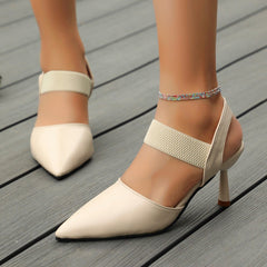 New Pointed Toe Stiletto Slippers Women White