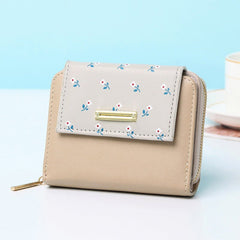 New Short Women Print Wallets Splicing Zipper Ladies Coin Purse Khaki