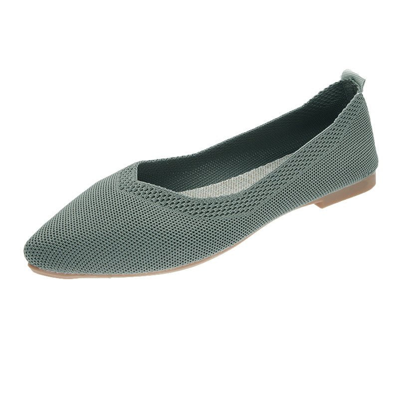 New Soft Bottom Low - cut Pointed Breathable Flat Shoes Light Green W06