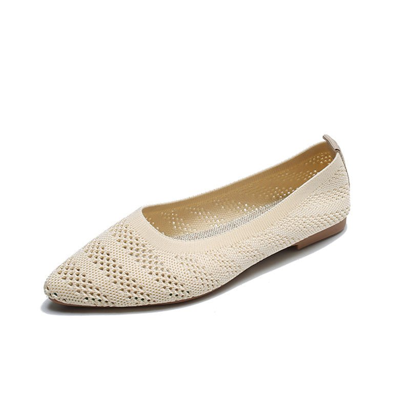 New Soft Bottom Low - cut Pointed Breathable Flat Shoes Beige W12