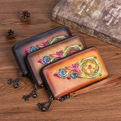 New Top Layer Cowhide Mid - length Women's Handbag Retro Black