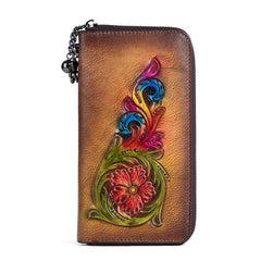 New Top Layer Cowhide Mid - length Women's Handbag Retro Coffee