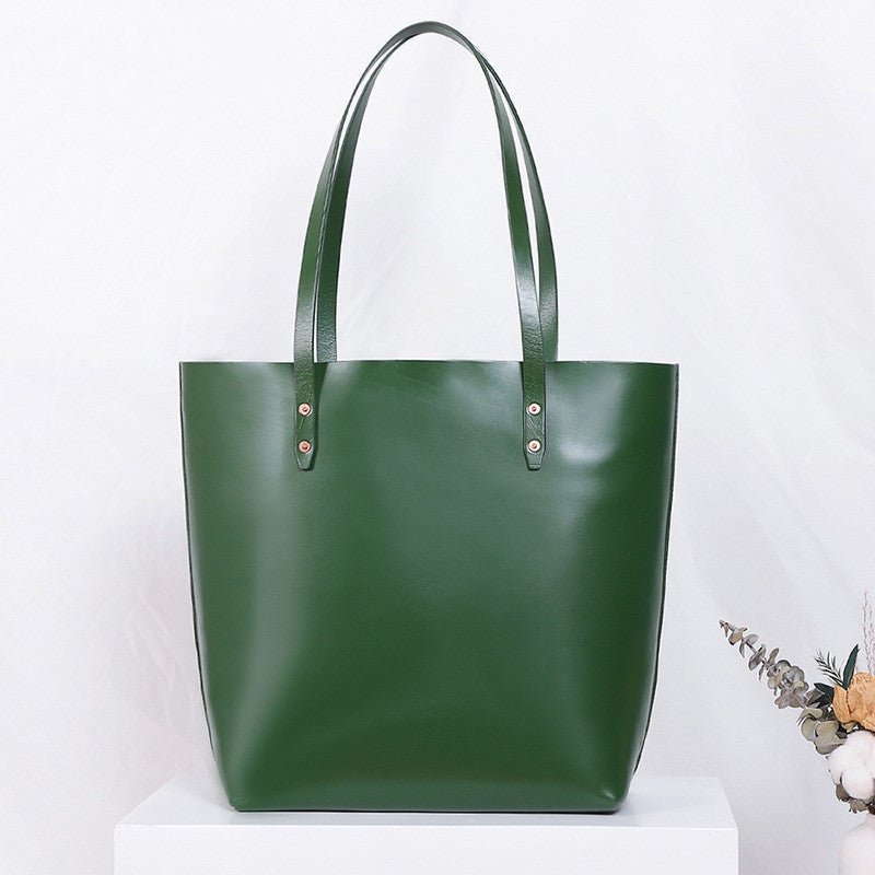 New Tote Bag, Vegetable Tanned Leather, Multifunctional Portable Shoulder Bag, Large - Capacity Leather Handbag Green