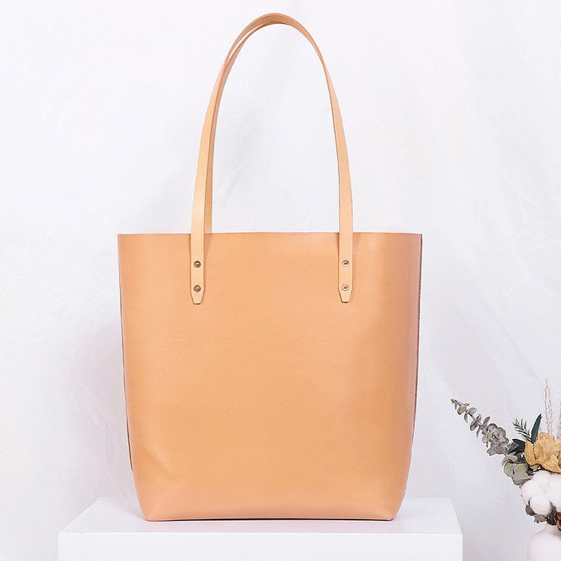 New Tote Bag, Vegetable Tanned Leather, Multifunctional Portable Shoulder Bag, Large - Capacity Leather Handbag True color