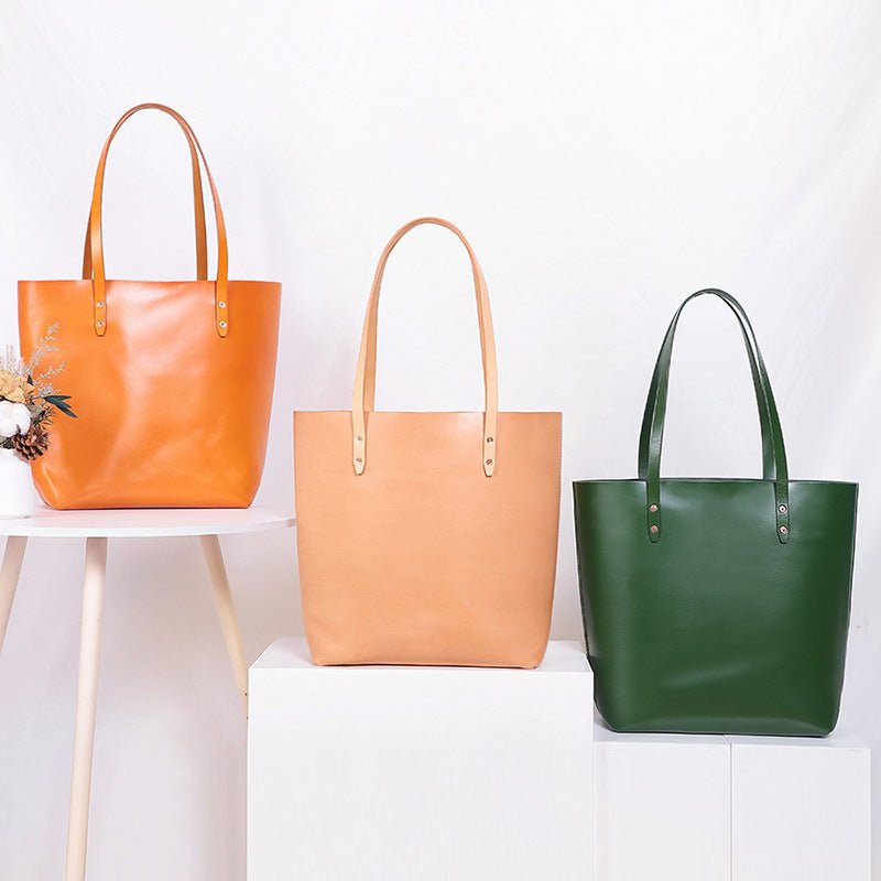 New Tote Bag, Vegetable Tanned Leather, Multifunctional Portable Shoulder Bag, Large - Capacity Leather Handbag True color