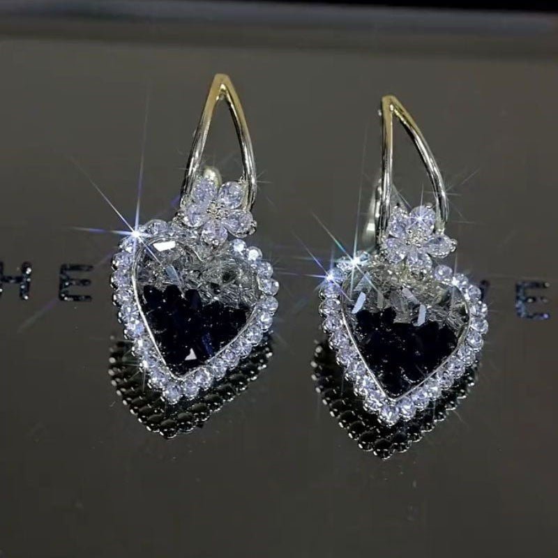 New Trendy Crystal Love Heart Earrings for High - Sense Females EH528 Black