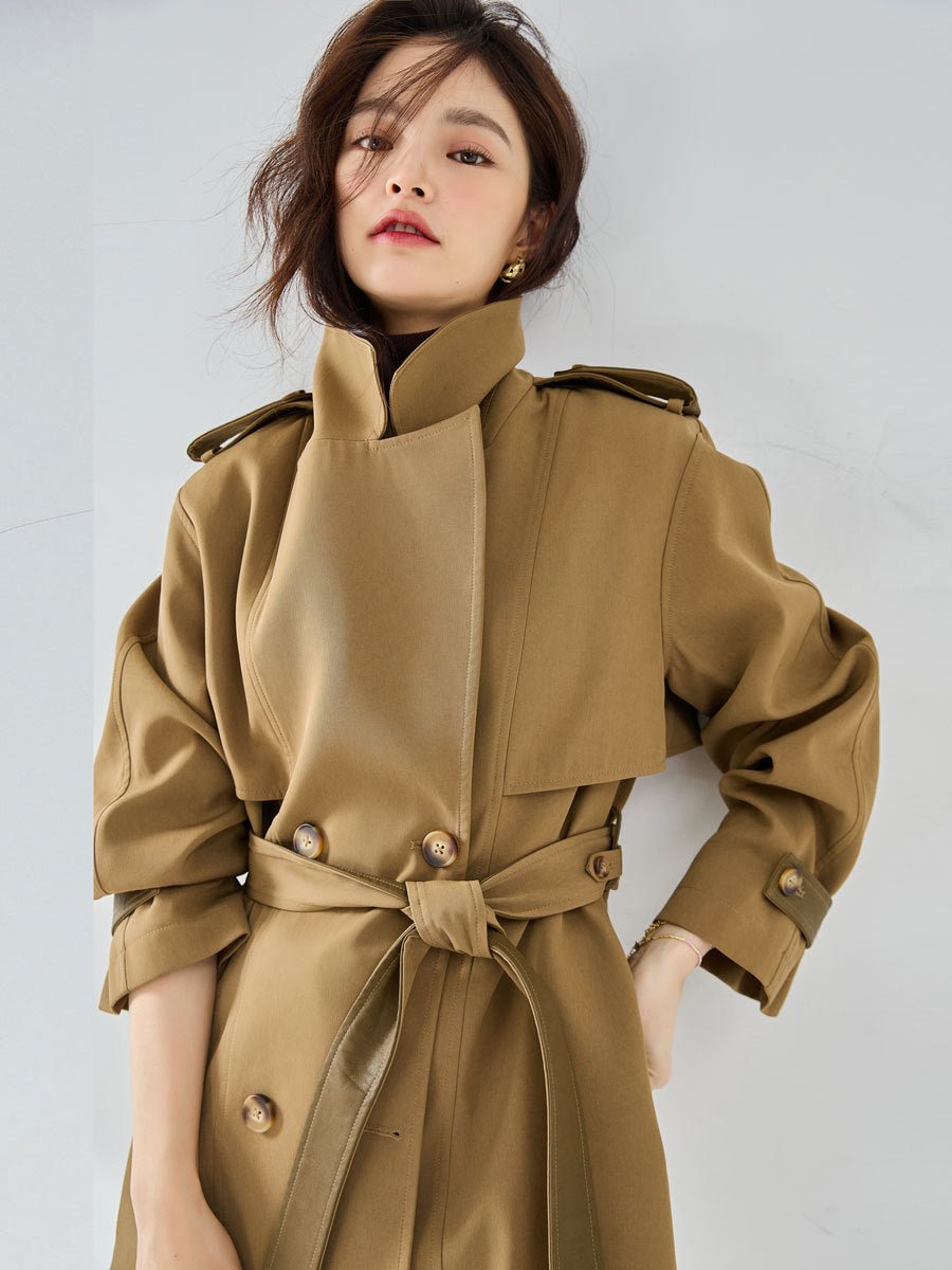 New Versatile Casual Elegant Chic Short Trench Coat for Women Khaki