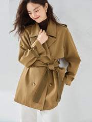 New Versatile Casual Elegant Chic Short Trench Coat for Women Khaki