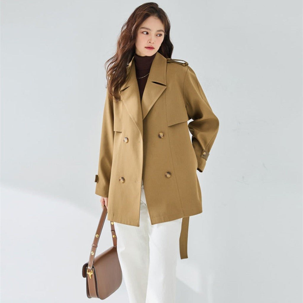 New Versatile Casual Elegant Chic Short Trench Coat for Women Khaki