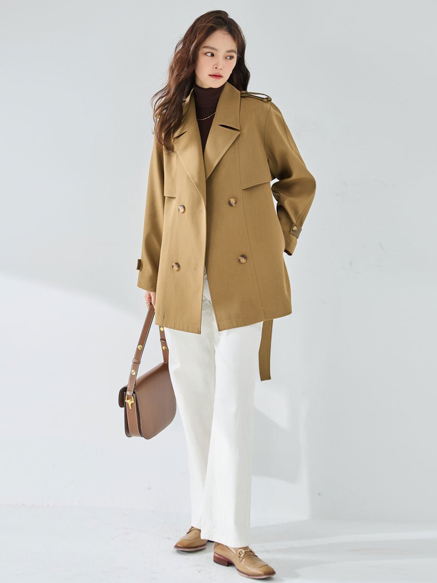 New Versatile Casual Elegant Chic Short Trench Coat for Women Khaki