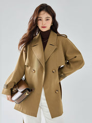 New Versatile Casual Elegant Chic Short Trench Coat for Women Khaki