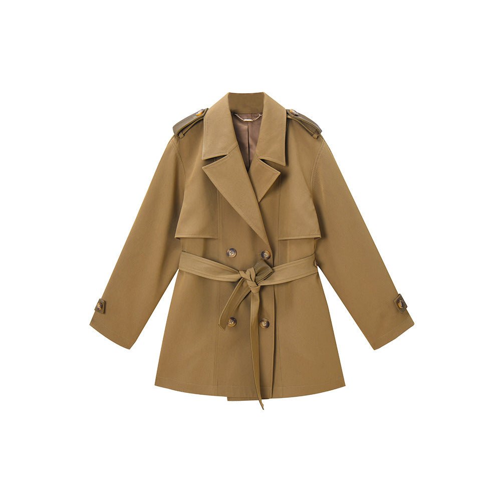 New Versatile Casual Elegant Chic Short Trench Coat for Women Khaki