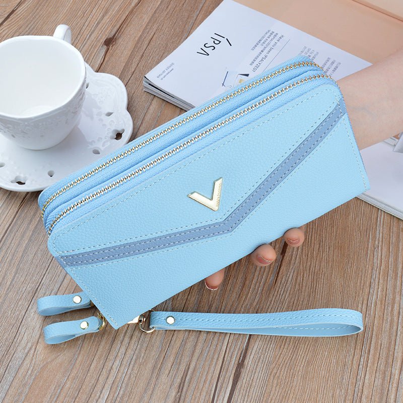 New Wallet Women's Long Double Zip Clutch Blue