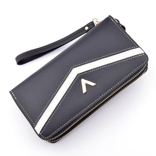 New Wallet Women's Long Double Zip Clutch Black