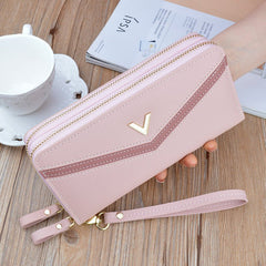 New Wallet Women's Long Double Zip Clutch Pink