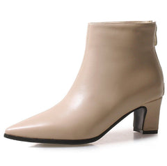 New women's boots thick heel short boots leather boots Beige