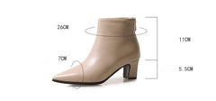 New women's boots thick heel short boots leather boots Beige