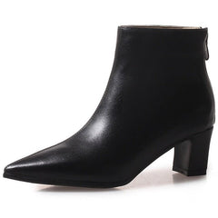 New women's boots thick heel short boots leather boots Black