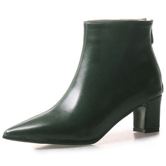 New women's boots thick heel short boots leather boots Green