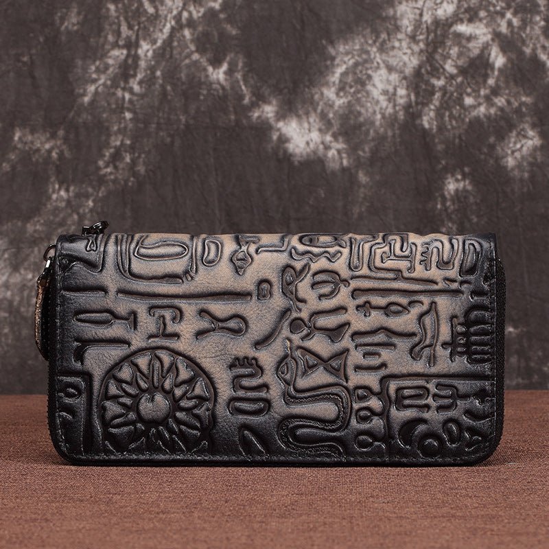 New Women's Vintage Oracle Leather Clutch Wallet Retro black