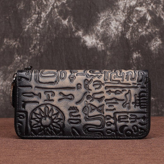 New Women's Vintage Oracle Leather Clutch Wallet Retro black