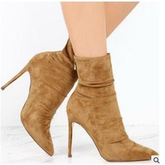 New wrinkled suede light high heel boots in autumn and winter Yellow