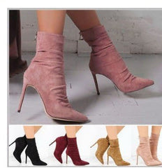 New wrinkled suede light high heel boots in autumn and winter Yellow