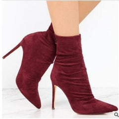 New wrinkled suede light high heel boots in autumn and winter Yellow