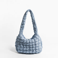 Nylon Padded Shoulder Purse Simple Trend Quilted Feather Down Women Hobo Bag Sky Blue