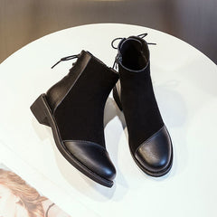oft Leather Soft Bottom Stitching Martin Boots for Women Black Single Liner