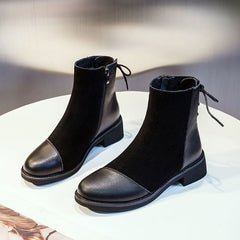 oft Leather Soft Bottom Stitching Martin Boots for Women Black Single Liner