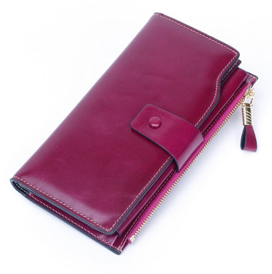 Oil wax skin mobile phone clutch Purple