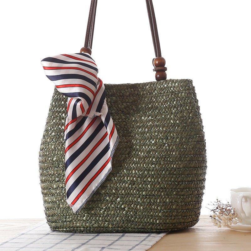 One - shoulder Straw Bag Women Bag Seaside Vacation Woven Bag Straw Bag Beach Bag Army Green