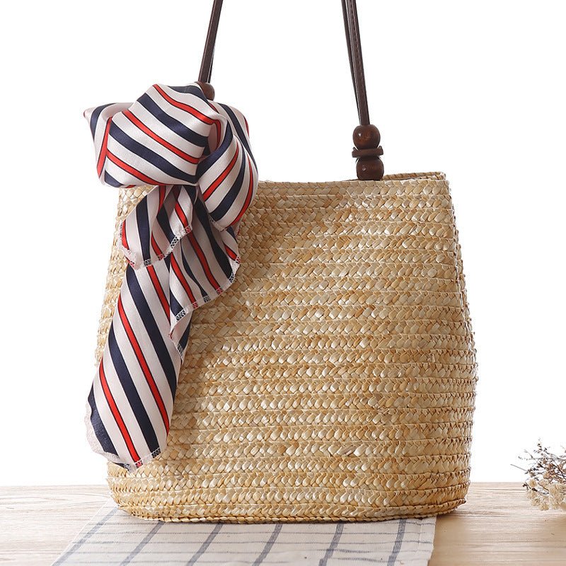 One - shoulder Straw Bag Women Bag Seaside Vacation Woven Bag Straw Bag Beach Bag Beige