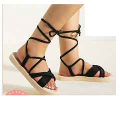 Open Toe Strap Fashion Beach to Brunch Ready Shoes Women's Flat Black