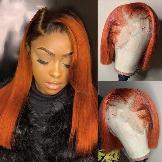 Orange Gradient Short Bob Lace Front Human Hair Wig 150percent