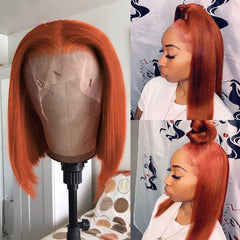 Orange Gradient Short Bob Lace Front Human Hair Wig 150percent