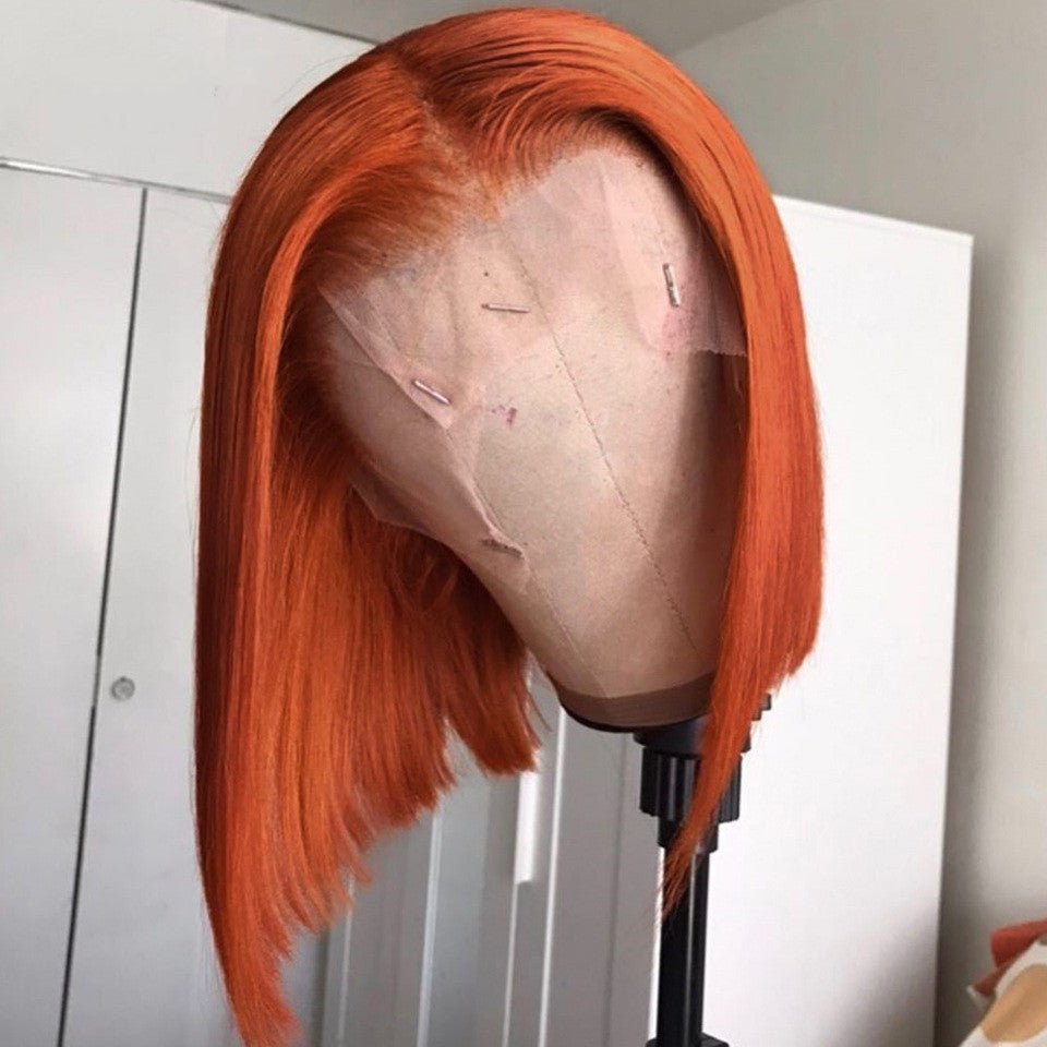 Orange Gradient Short Bob Lace Front Human Hair Wig 150percent