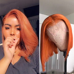 Orange Gradient Short Bob Lace Front Human Hair Wig 150percent