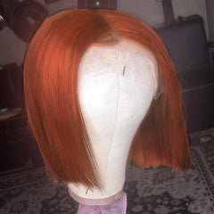 Orange Gradient Short Bob Lace Front Human Hair Wig 150percent