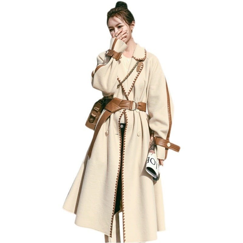 Over - sized Beige Double - sided Wool Women's Color Edge Baggy Felt Coat Black