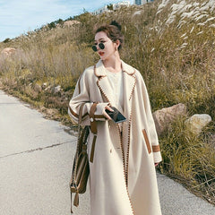 Over - sized Beige Double - sided Wool Women's Color Edge Baggy Felt Coat Apricot