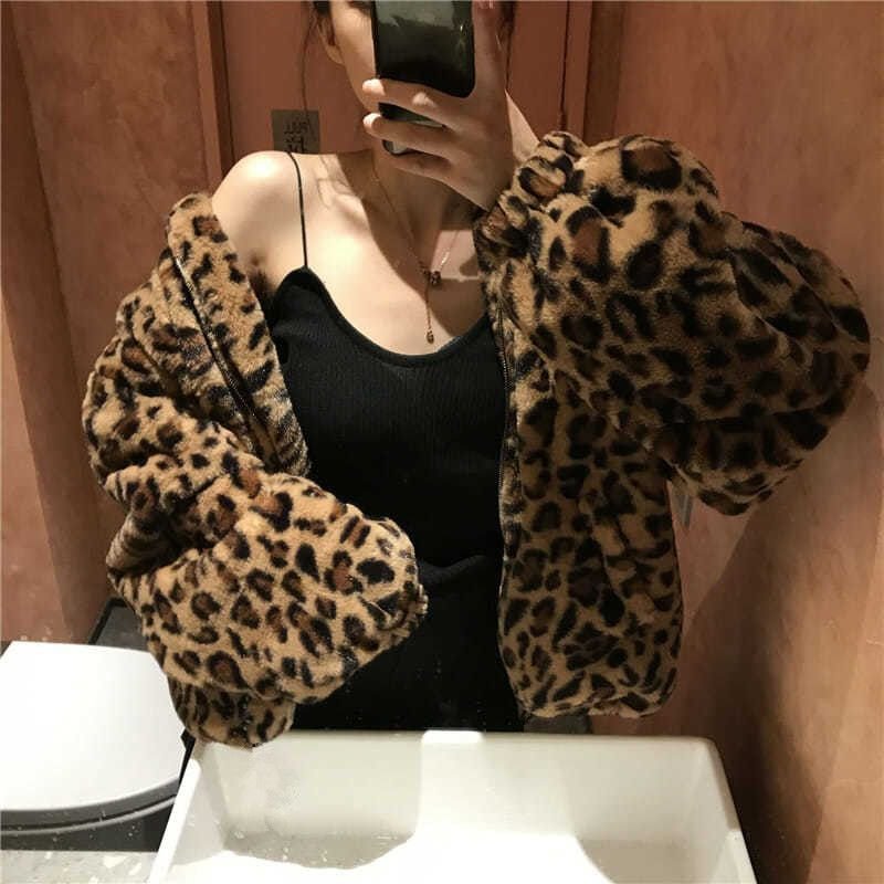 Over - sized Retro Hong Kong Style Loose Imitation Cashmere Cardigan Leopard print